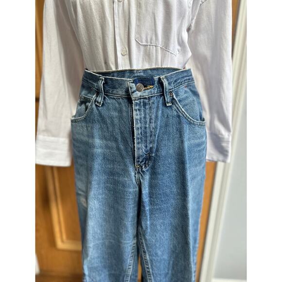 Vintage 90s Lee Jeans 33x30 Straight Leg Upcycled Distressed Mended Unisex Denim - Picture 3 of 9